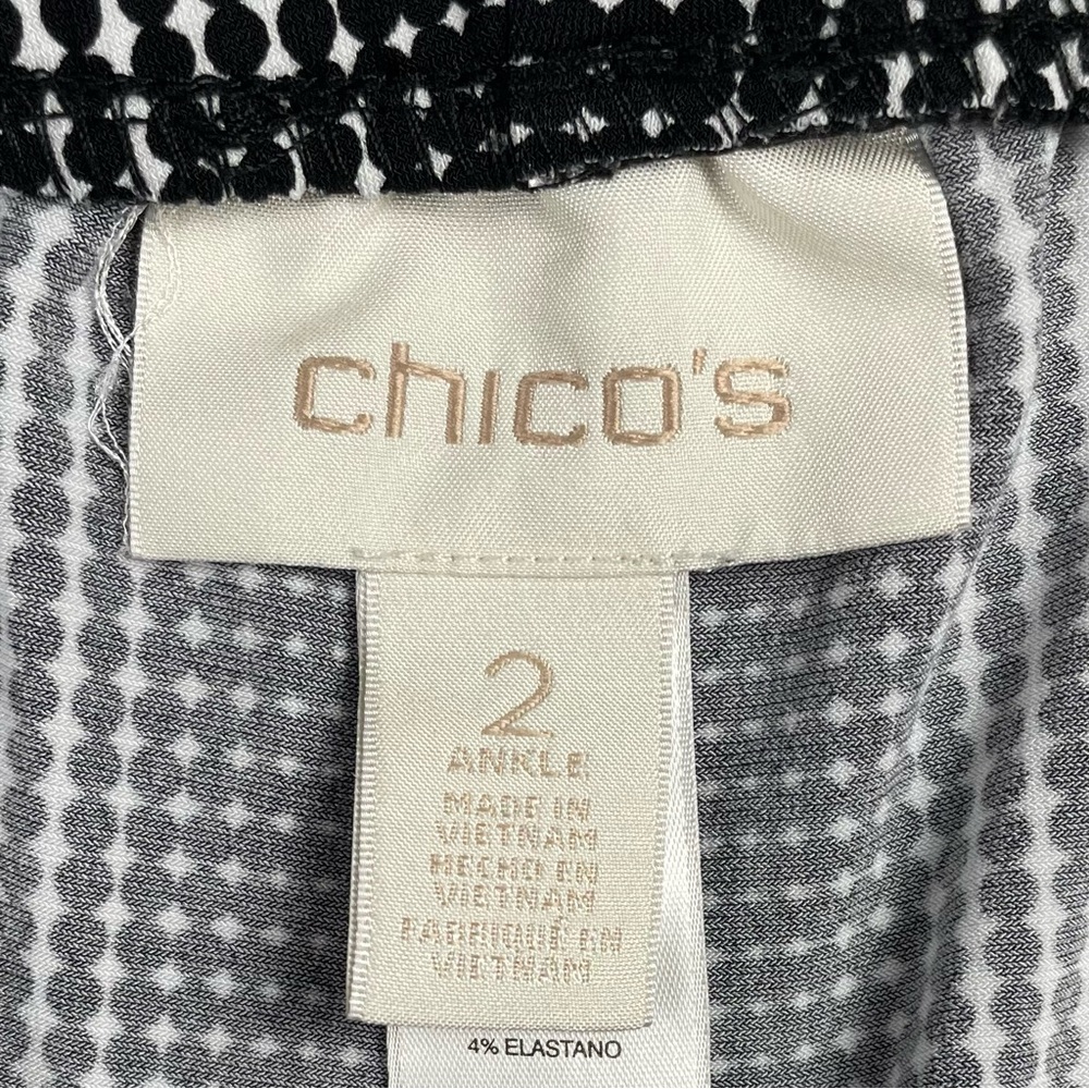 Chico's Polka Dot Stripe Pull On Pants Women’s L Ankle Black White Stretch EUC - Picture 9 of 13